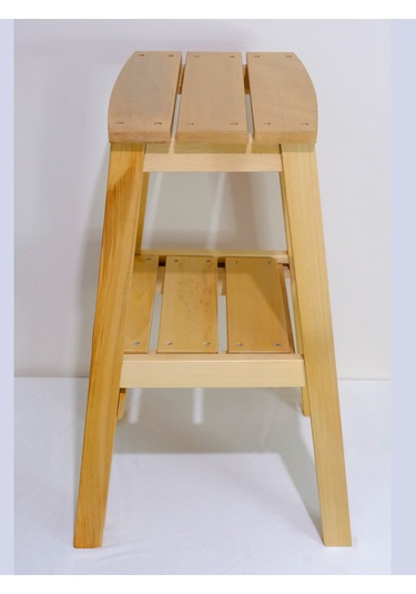 Çok Amaçlı Ahşap Merdiven Tabure 2 Basamaklı - El Yapımı Natural