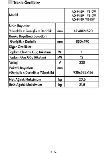 Vestel AO-91159 YG-DW Ankastre Ocak