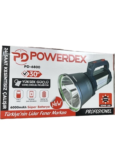 Powerdex Pd-6800 30w 3000 Lümen Yüksek Güçlü Güneş Enerjili Proje Gri