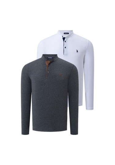 İkili Set V4009 Dewberry Erkek Sweatshırt-beyaz-antrasit Beyaz-antrasit