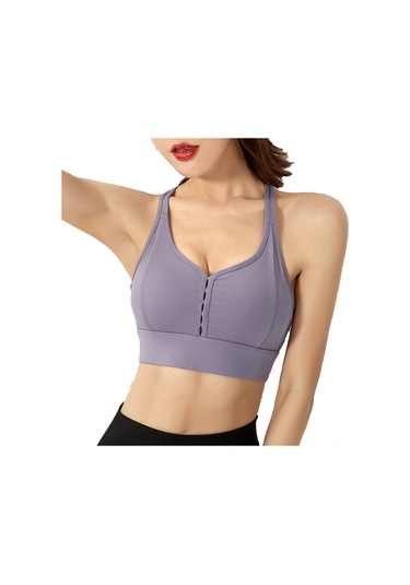 Reedark Hızlı Kuruyan Nefes Alabilen Spor Sütyeni - Çapraz Askılı, Çıkarılabilir Pedli, Asya Bedeni L Mor