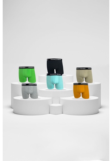 Franco Renzo Erkek 6'lı Lüx Kutulu Pamuklu Ve Likralı Boxer Yeşil - Gri - Bebe Mavi - Laci - Taş - Hardal Çok Renkli
