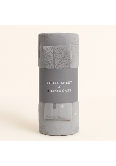 Tek Kişilik Ağaç Desen 90 X 200 Cm Lastikli Çarşaf Ve Yastık Kılıfı Gri