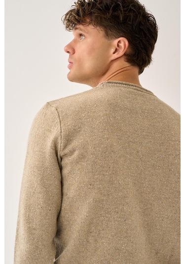 Erkek Melanj Triko Kazak Bej