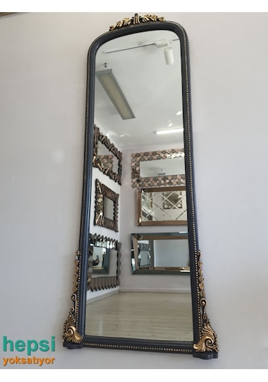 Matmazel Model Antrasit Altın Renk Varaklı Boy Aynası