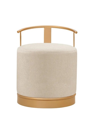 Pufi Puf Gold Metal Çerçeveli Keten Çok Amaçlı Dekoratif Oturak, Makyaj Oturağı,montajsız Puf Bench KREM