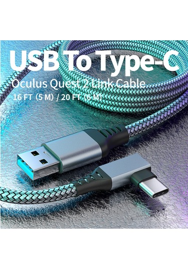 Reedark Vr Oyun Bilgisayarı Entegresi 5m/16ft Usb-typc Siyah Dirsekli Veri Kablosu - Kaliteli, Hafif Ve Dayanıklı