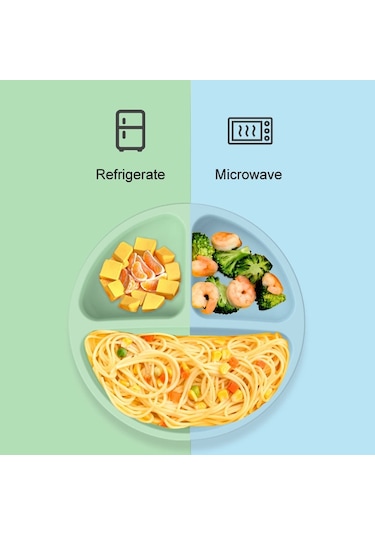 Sones 3 Bölmeli Bebek Silikon Vakumlu Bardak Tabak Çocuk Tamamlayıcı Beslenme Kabı Mavi