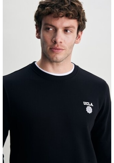 Ucla Valley Siyah Bisiklet Yaka Baskılı Standard Fit Erkek Sweatshirt Siyah