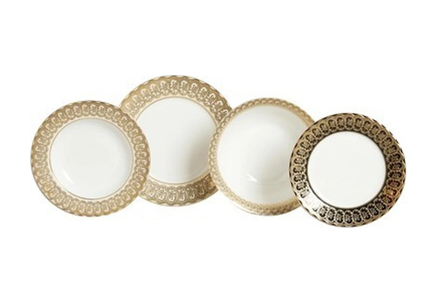 Lucky Art Isadora Bone China Porselen Gold Kenar Detaylı Klasik Yemek Takımı 67 Parça Süt Beyazı