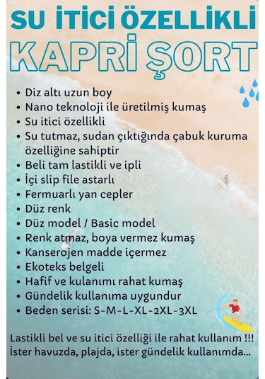 Lacivert Diz Altı Uzun Model Su İtici Özellikli Erkek Plaj Deniz Kapri Şort - Dg341-lacivert 001