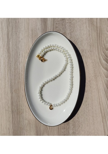 İnci Zerafetinde Harfli İnci Kolye - Kişiselleştirilmiş Hediye 3461000000268 Beyaz