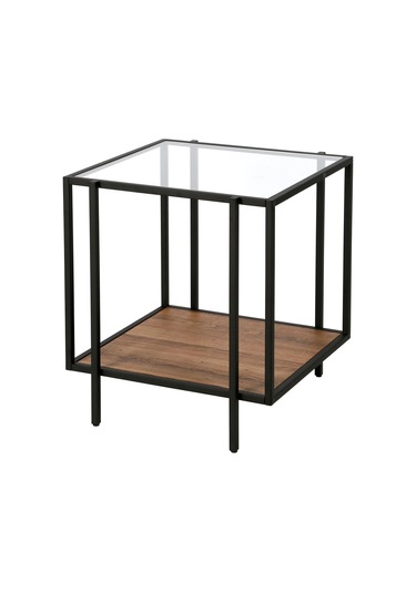 Adeline Siyah Metal Cam&ahşap Yan Sehpa