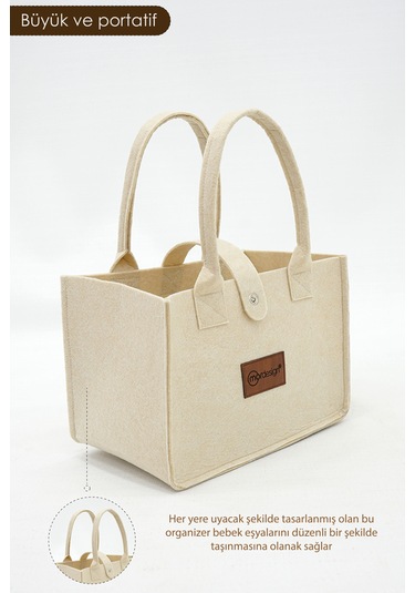 Mordesign Taşınabilir Keçe Çanta Yenidoğan Alt Açma, Kadın Çantası, Ev ve Seyahat Düzenleyici Organizer Bej