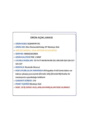 313939yp1te Yerine 313949yp1te Eko Örümcekli Kolay St Menteşe Seti Açık Gri