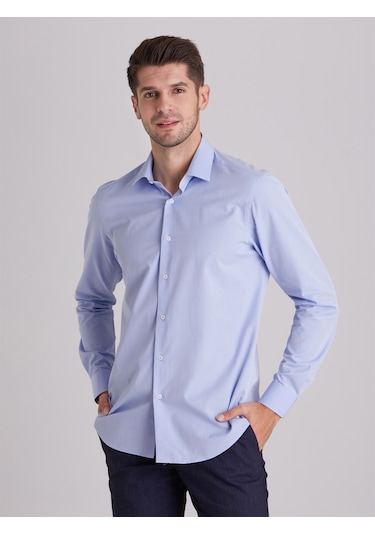 Dufy Mavi Erkek Slim Fit  Uzun Kol Gömlek - 40391 Mavi