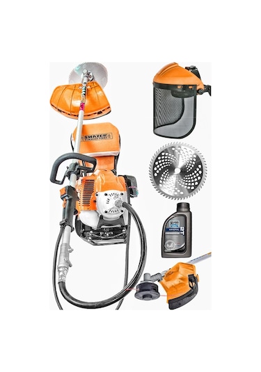 Swazer Sırt Tipi Benzinli Motorlu Tırpan Biçme Makinesi + Çapa Aparatı + Başlık+ 2T Yağ