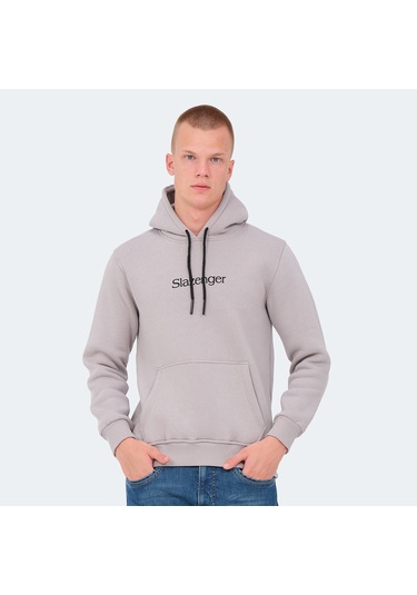 Slazenger OCTAVIA IN Erkek Kapüşonlu Cepli Taş Gri Sweatshirt