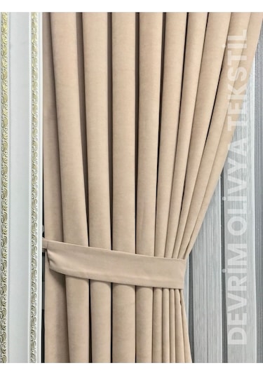 Devrim Olivya Tekstil Lüks 1. Sınıf Düz Dikim Bej Ada Fon Perde Bej