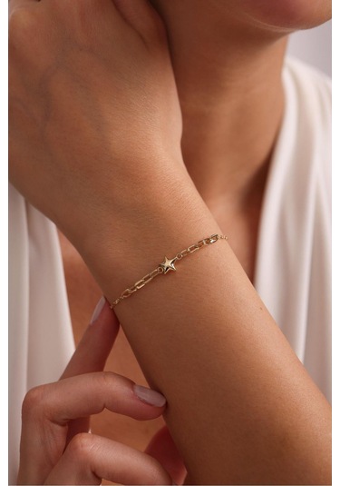 Gianfranco Aynalı Zincir Ataş Detay Yıldız Harf Charm Bileklik Altın Sarı Altın