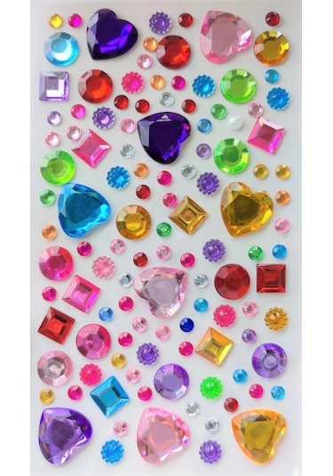 Taş Sticker Renkli Kalpli Kareli Yuvarlak Yapışkanlı Saç, Yüz, Tı