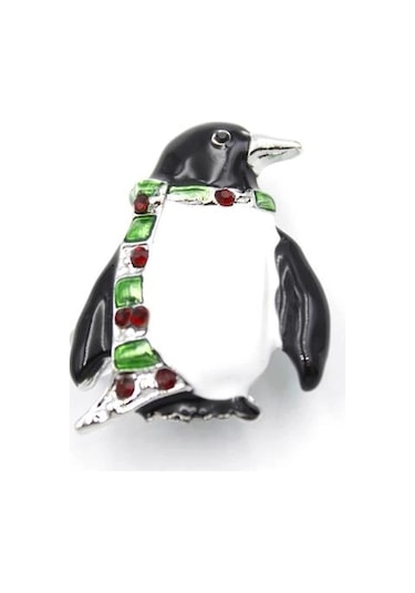 Penguen Broş - Beyaz Çok Renkli