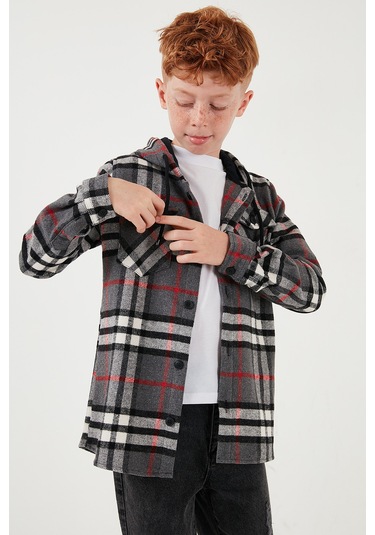 Lela Kapüşonlu Çift Cepli Ekoseli Oduncu Erkek Çocuk Gömlek Cf25W81786 Antrasit