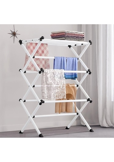 Jms Katlanır Kurutma Rafı Metal Standı Asılı Ev Çamaşır Elbise Havlu Beyaz