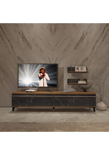 Decoraktiv Eko 4 Mdf Std Silver Tv Ünitesi Tv Sehpası Ceviz - Siyah Mermer