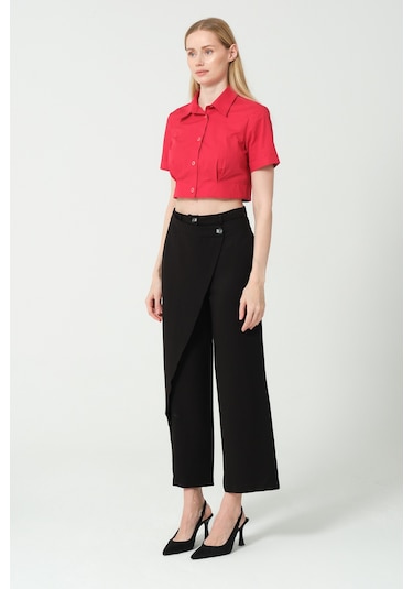 Samore Polo Yaka Crop Gömlek Kırmızı