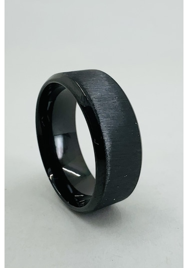 Takı Dükkanı 8mm Köşeli Fırçalanmış Mat Düz Kadın Erkek Çelik Alyans Yüzük Cl48 Siyah