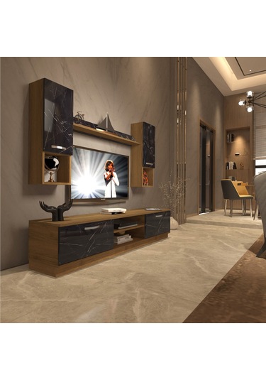 Decoraktiv Eko 5dab Mdf Dvd Tv Ünitesi Tv Sehpası Pera - Siyah Mermer