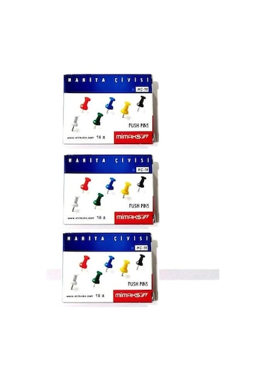 Harita Çivisi Pano İğnesi Mimaks Renkli Harita Çivisi 3 Paket