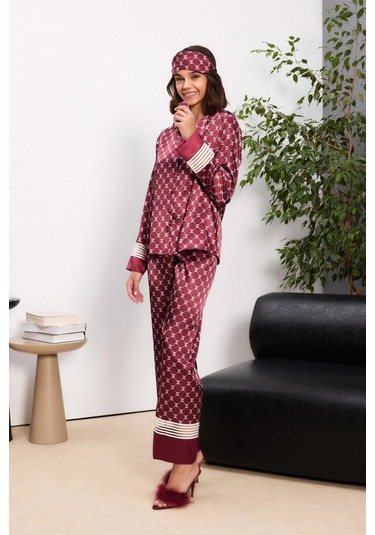 Pierre Cardin Saten Kadın Pijama Takımı - 1320 Bordo