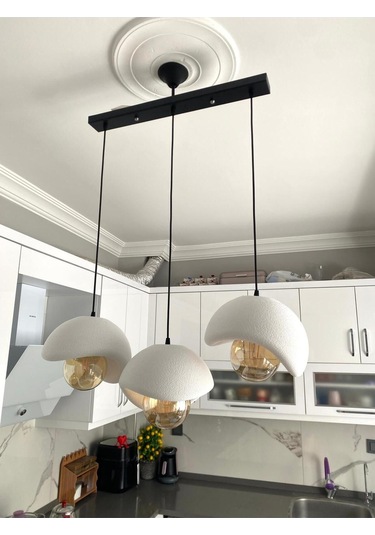 Caka Tepsili 3 Lü Sarkıt Avize Rustik E27 Modern Avize Beton Görünüm Bohem Rustik Ampul Hediyeli Siyah