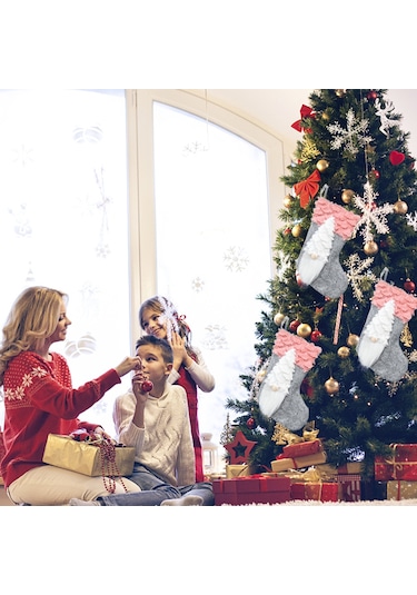 Geeroyoo Pembe Noel Çorabı, Cüce Figürlü Hediye Torbası, Dekoratif Noel Aksesuarı, 23x12cm Boyutunda