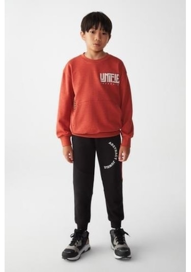 Erkek Çocuk Beli Paçası Lastikli Yanlardan Fermuarlı Warm Eşofman Altı-13405-siyah Siyah