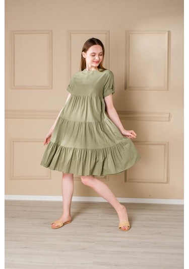 Pastelastore Kadın Yazlık Pamuk Kısa Elbise 1108 Yeşil
