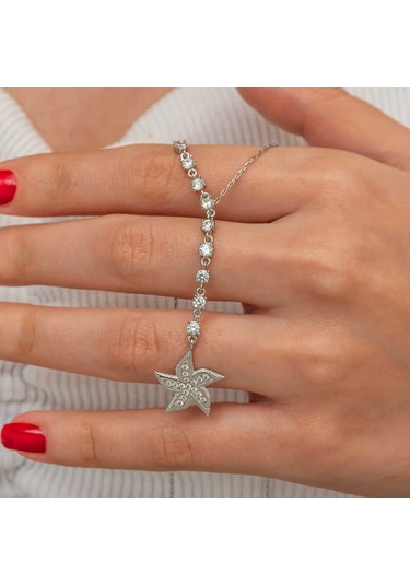Kenpazar Gümüş Sıralı Zirkon Taşlı Deniz Yıldızı Kadın Kolye Çok Renkli