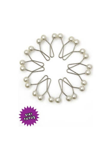 Eşarp Şal Klipsi Beyaz 12 Adet İnci Model Klips - Kadın Tesettür Aksesuar İğne Beyaz