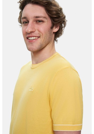 Fared Sarı Bisiklet Yaka Triko Nakışlı Standard Fit Erkek Tshirt Sarı