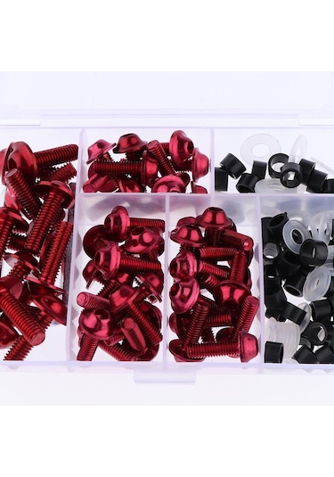 Suntek Motosiklet Komple Fairing Civata Takımı Raptiye Klipler Vidalar Kırmızı 158 Adet