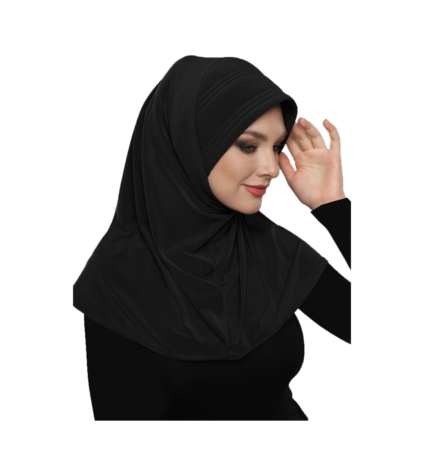 Takmatik Sade Siyah Hazır Türban Tesettür Havuz Bonesi Namaz Örtüsü Siyah