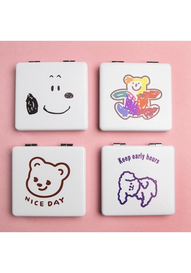 Sevimli Şekiller Kara Cep Aynası 1 Adet-1634 Beyaz