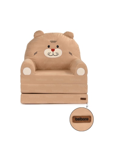 Portatif Katlanabilir Sevimli Çocuk Koltuğu - 3 Katlı Çocuk Yatak Koltuk - Taşınabilir Bebek Koltuğu Kahverengi