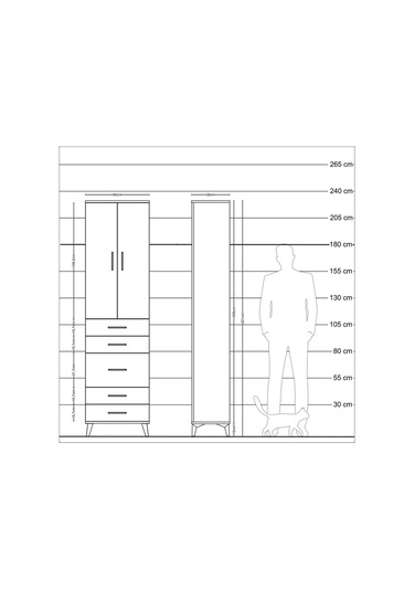 Arges Dolap 2 Raflı 5 Çekmeceli Tek Askılı 60x30x221 Çam-çam Çam