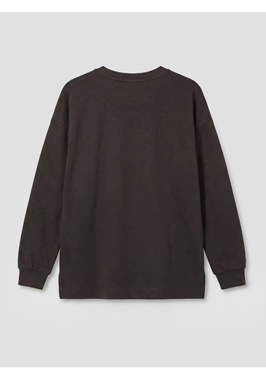 Lc Waikiki Kahverengi Taşlı Soft Touch Oversize Kadın Sweatshirt