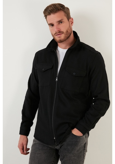 Buratti Çift Cepli Fermuarlı Slim Fit Kışlık Erkek Gömlek Cf21W112925 Siyah