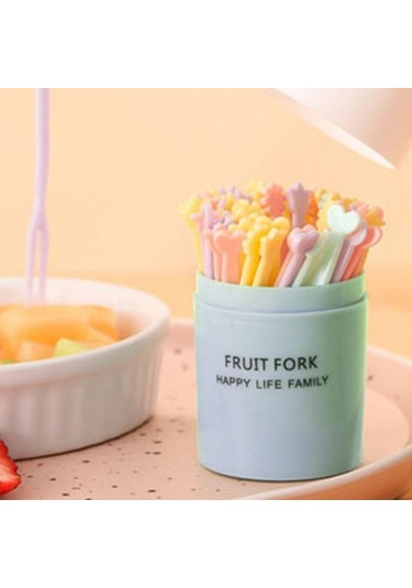 50 Adet/takım Meyve Çatalı Kek Tatlı Yiyecek Meyve Toplama Çocuk Aperatif Mini Parti Festivali Sofra Dekorasyon Plastik Kürdan Mavi