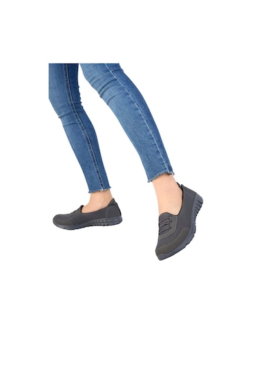 Kadın Fileli Yazlık Spor Babet Koyu Gri